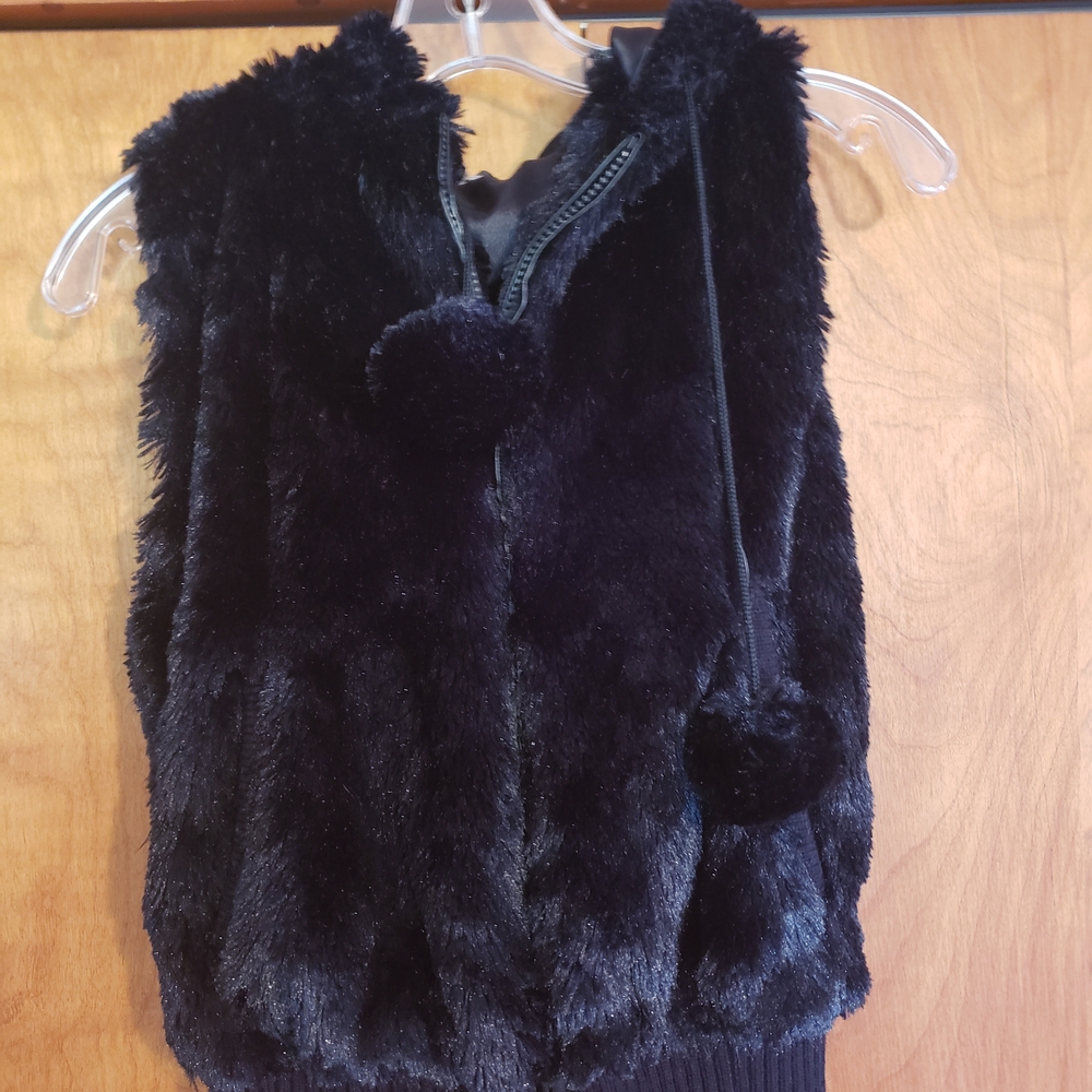 Black Faux Fur Pom-Pom Vest